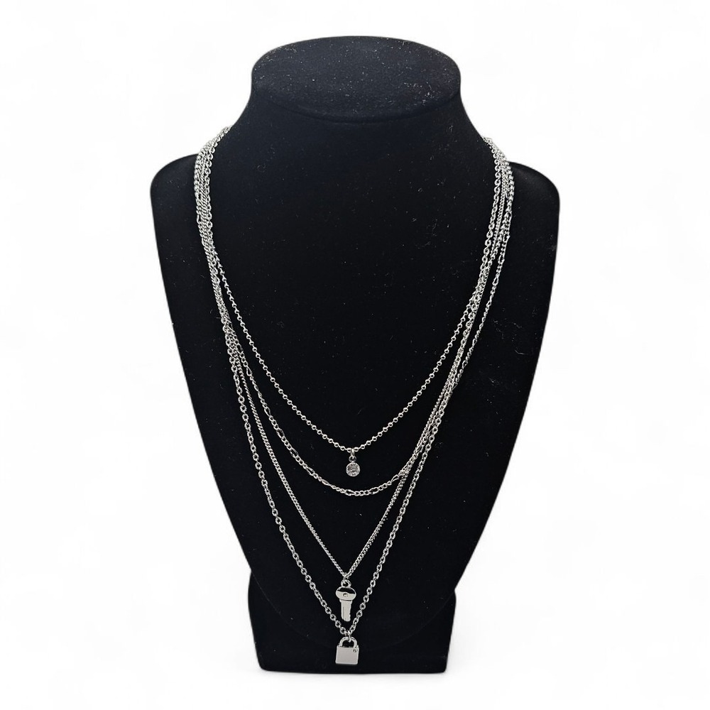 Park Lane‎ LOVELOCK Necklace 4 Layers Of Silver Chains With Heart Crystal & Lock